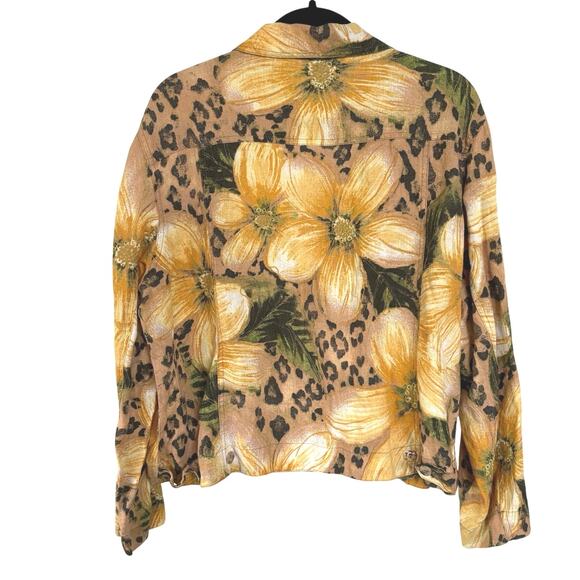 Chico's Linen Yellow Animal Print Floral Lightweight Jacket Maximalist XL - Picture 3 of 8